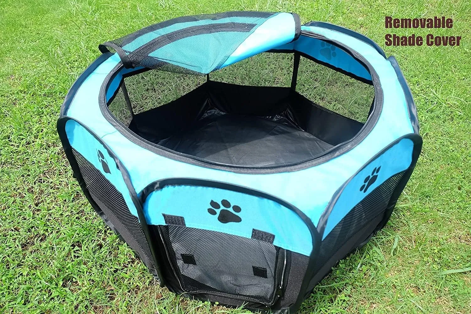 Portable Pet Playpen for Small Cat Dog Puppy Rabbit,Cat Kitten Playpen Indoor Outdoor with Carrying Case,Waterproof Bottom and Removable Zipper Top (M(35.4" x35.4" x23.6"), Blue)