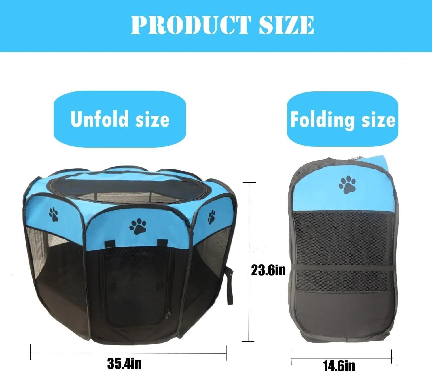Portable Pet Playpen for Small Cat Dog Puppy Rabbit,Cat Kitten Playpen Indoor Outdoor with Carrying Case,Waterproof Bottom and Removable Zipper Top (M(35.4" x35.4" x23.6"), Blue)