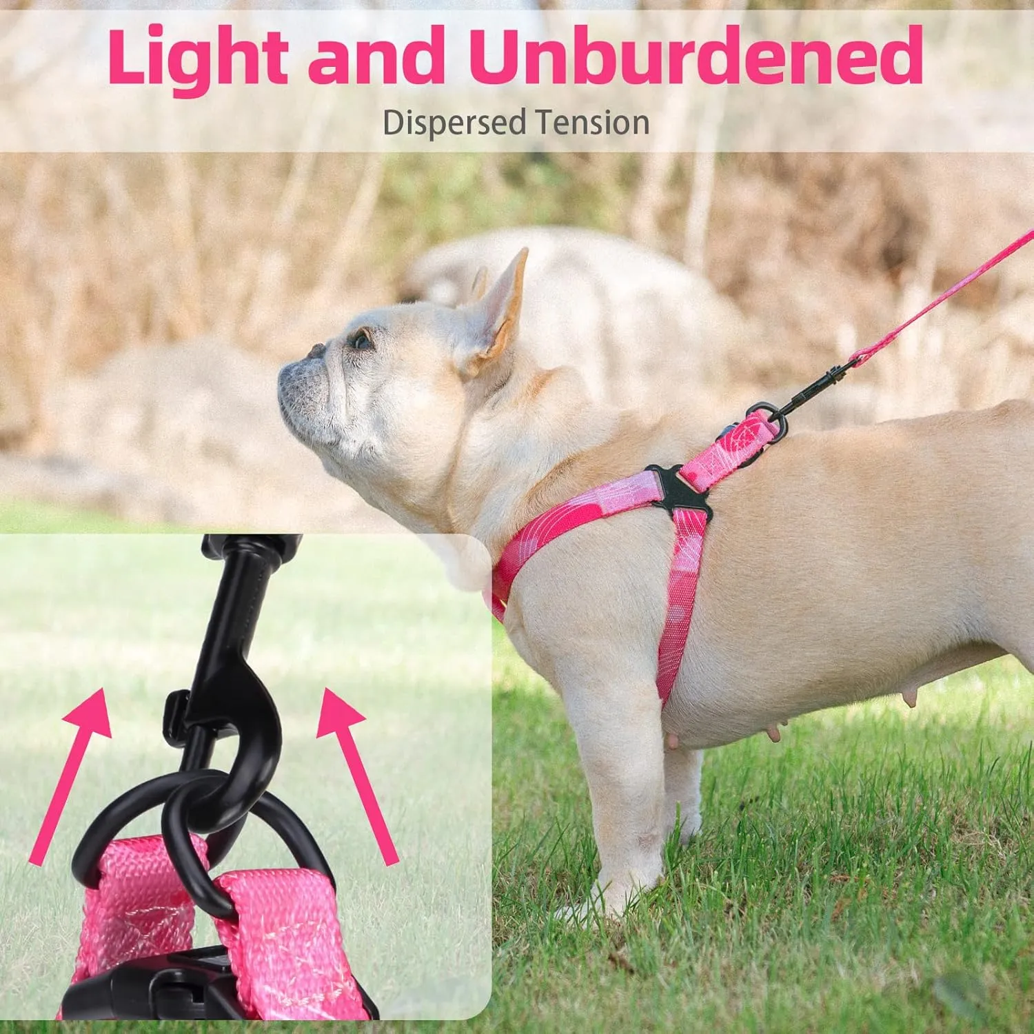 PUPTECK No Pull Dog Harness Soft Adjustable Basic Nylon Step in Puppy Vest Outdoor Walking with Leash Medium Printed Pink