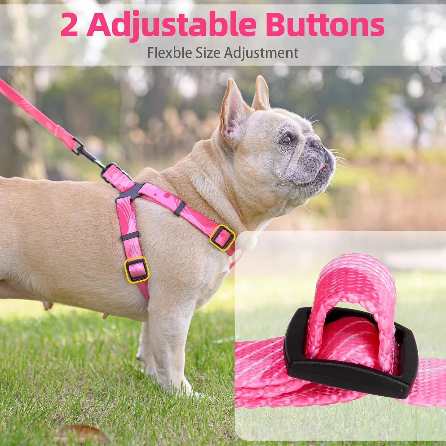 PUPTECK No Pull Dog Harness Soft Adjustable Basic Nylon Step in Puppy Vest Outdoor Walking with Leash Medium Printed Pink