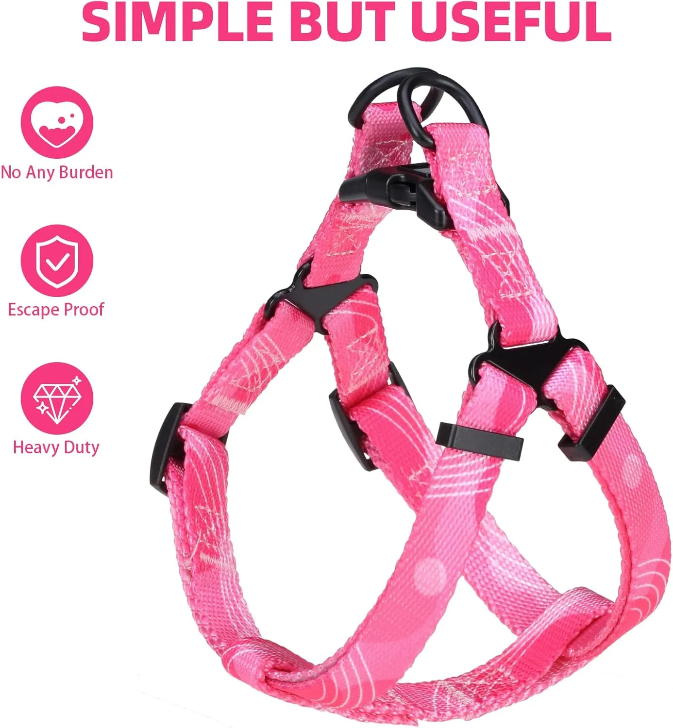 PUPTECK No Pull Dog Harness Soft Adjustable Basic Nylon Step in Puppy Vest Outdoor Walking with Leash Medium Printed Pink