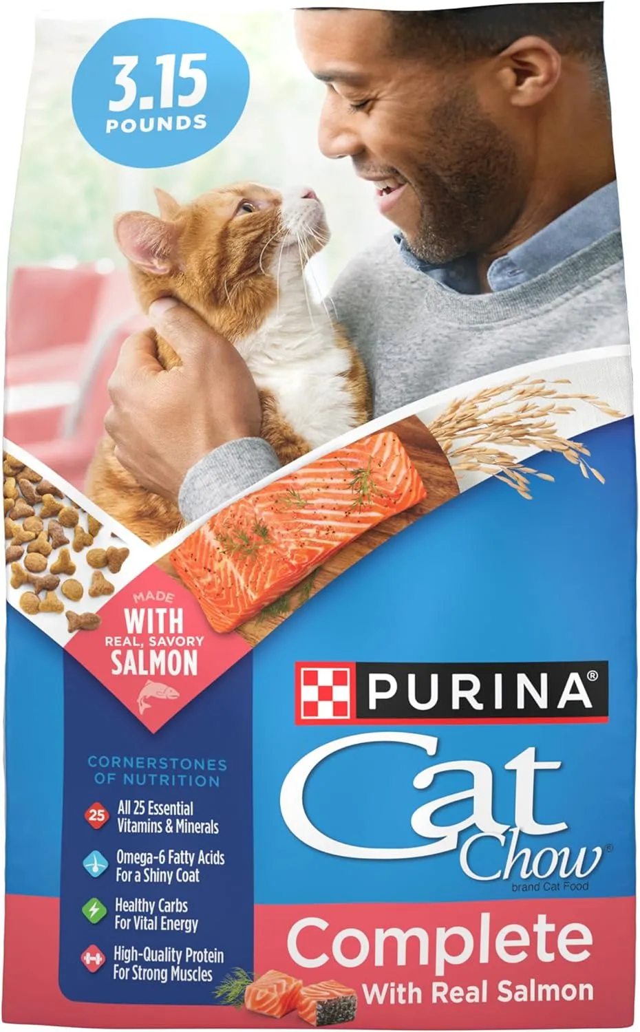 Purina Cat Chow Complete High Protein With Salmon Cat Food Dry Formula - 3.15 Pound (Pack of 4)