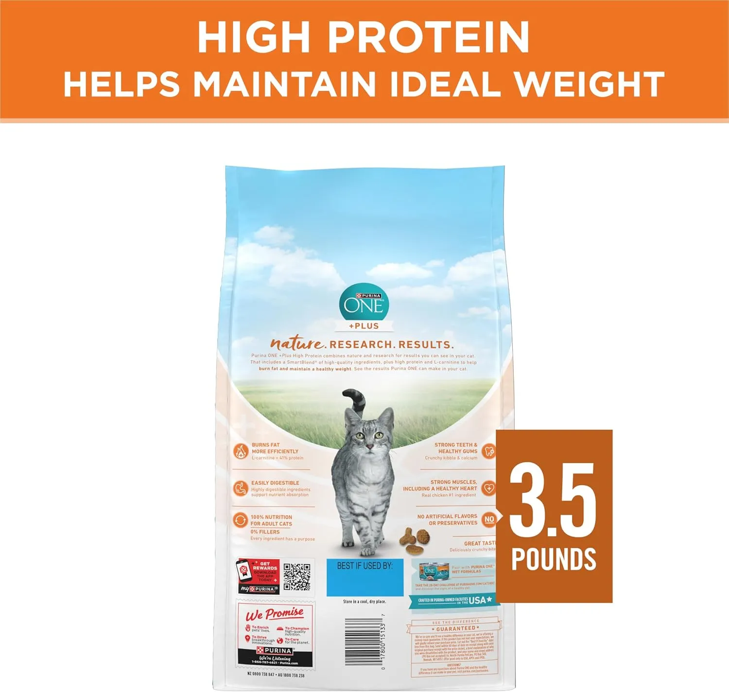 Purina ONE High Protein, Healthy Weight Dry Cat Food,  Plus Ideal Weight With Turkey - 3.5 lb. Bag
