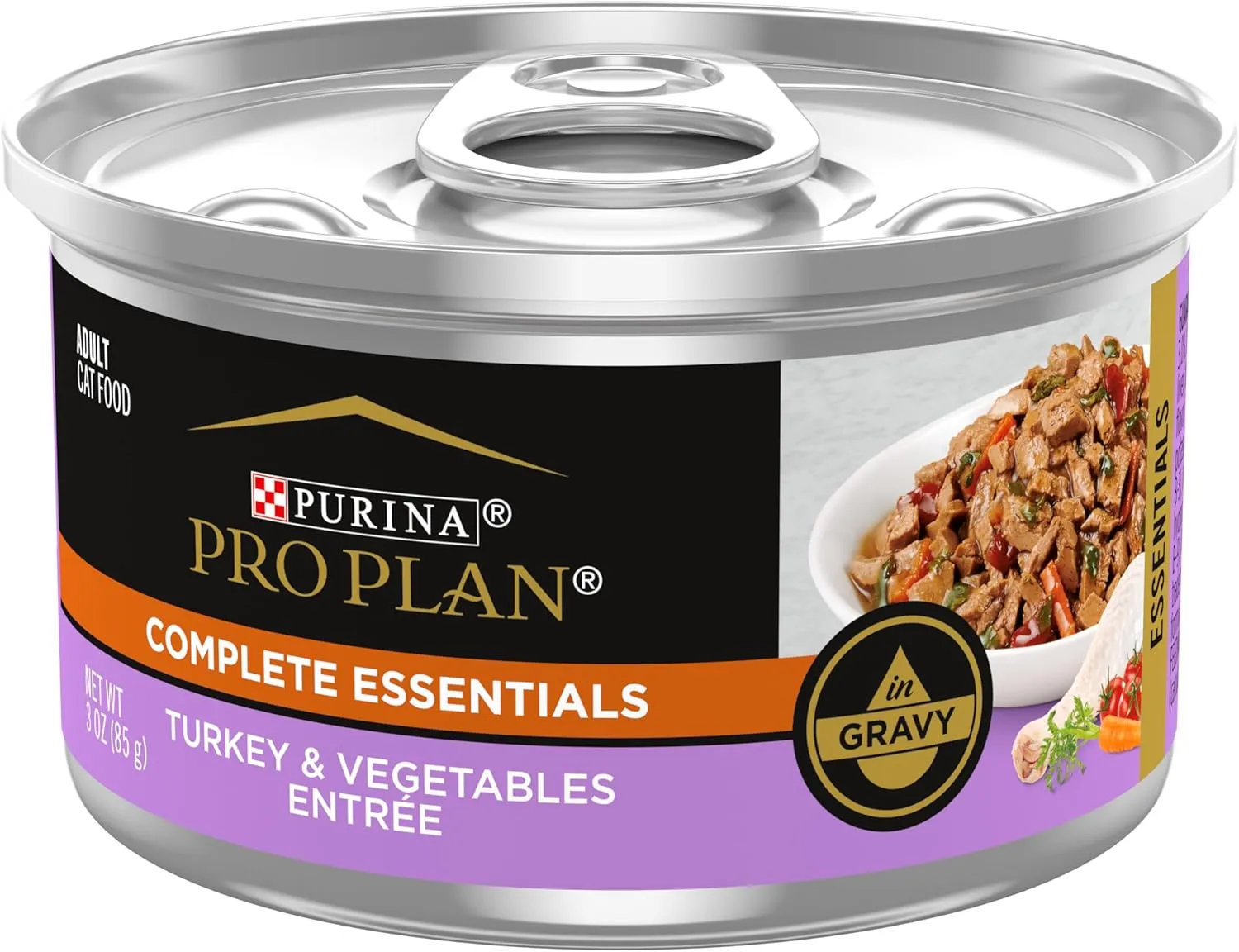 Purina Pro Plan Gravy, High Protein Wet Cat Food, COMPLETE ESSENTIALS Turkey & Vegetable Entree - (Pack of 24) 3 oz. Pull-Top Cans