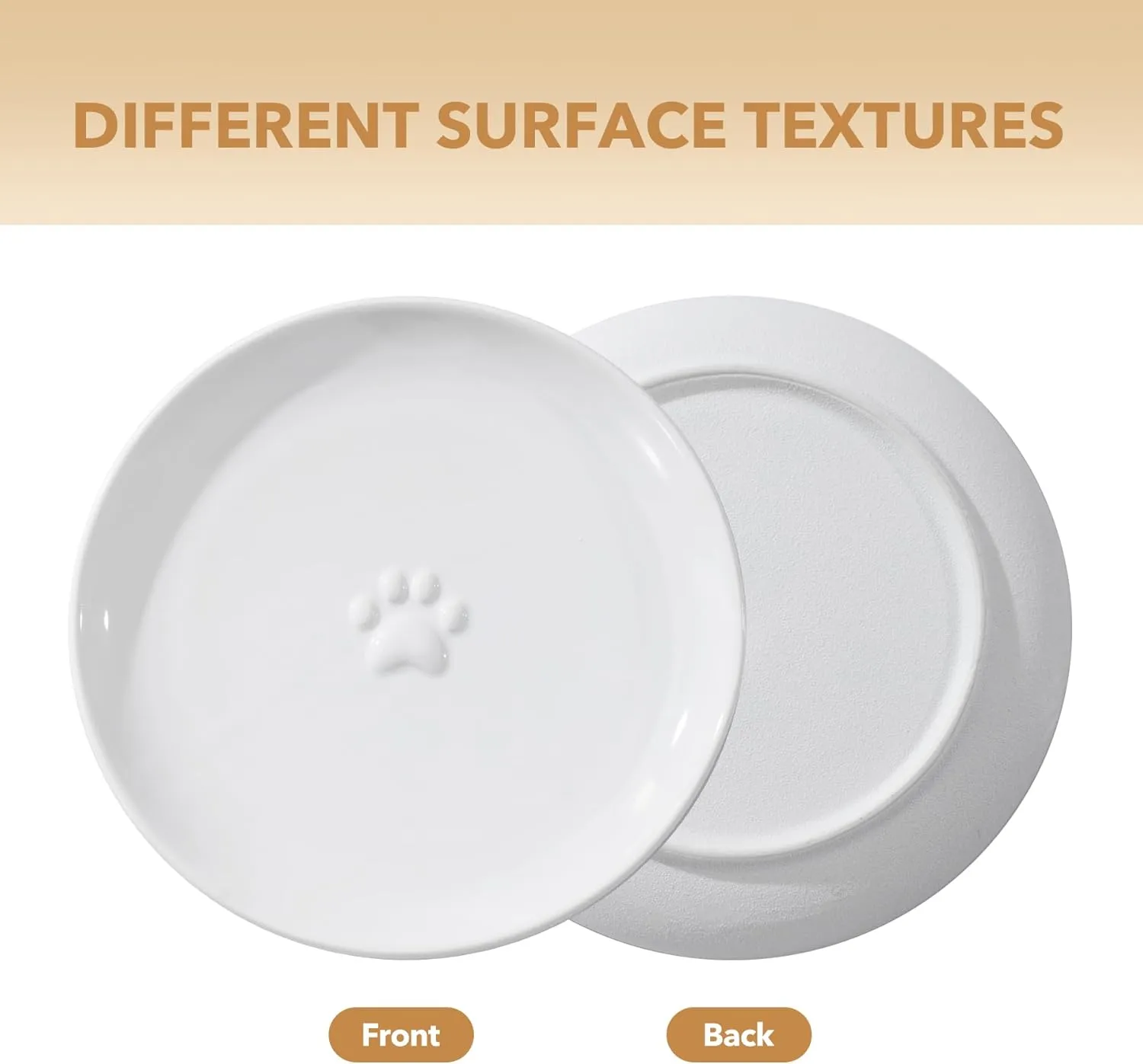 Raised Ceramic Wide Whisker Friendly Cat Dishes, Food& Water Bowl with 2 Style Stand Adjustable Raised Pet Bowl Set(2Dish 2Shallow Dish Stand, White