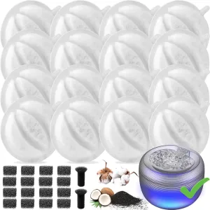 SIBAYS Cat Water Fountain Filters, Pet Water Fountain Filter Replacement for 3.5L/118oz Pet Fountain, Food Grade Activated Carbon and PP Cotton, 16pcs Filters  16pcs Pump Sponges  2pcs Muffler Sponges