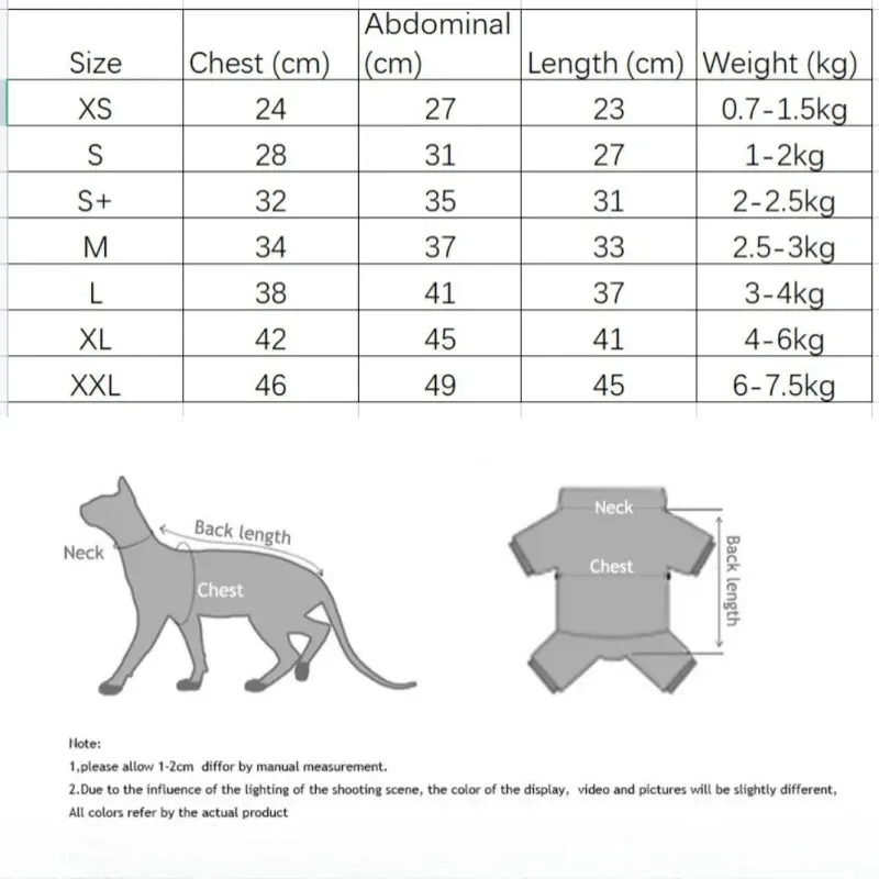 Sphynx Fleece Coat with Long Sleeves | Soft Striped Undershirt for Cats & Dogs | Cute Jumpsuit for Spring & Autumn