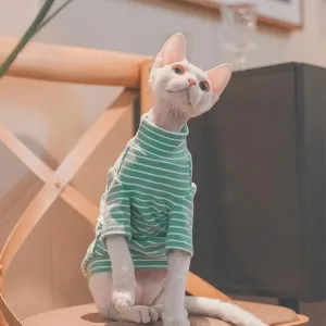 Sphynx Fleece Coat with Long Sleeves | Soft Striped Undershirt for Cats & Dogs | Cute Jumpsuit for Spring & Autumn