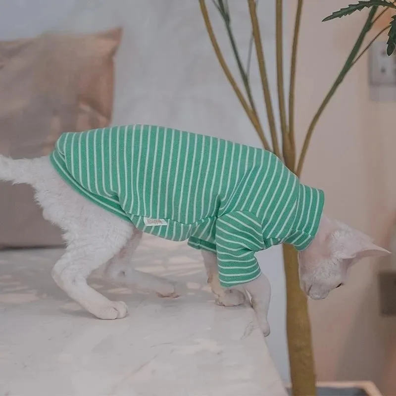 Sphynx Fleece Coat with Long Sleeves | Soft Striped Undershirt for Cats & Dogs | Cute Jumpsuit for Spring & Autumn
