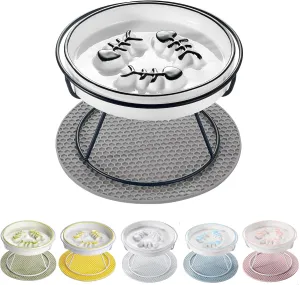 Upgrade Whisker-Fatigue-Free Cat Slow Feeder Bowl, Raised Cat Bowl Improved Design, Anti Vomit Promotes Digestion and Prevents Obesity, Durable and Slow Down Your Feline Friend Eating Speed