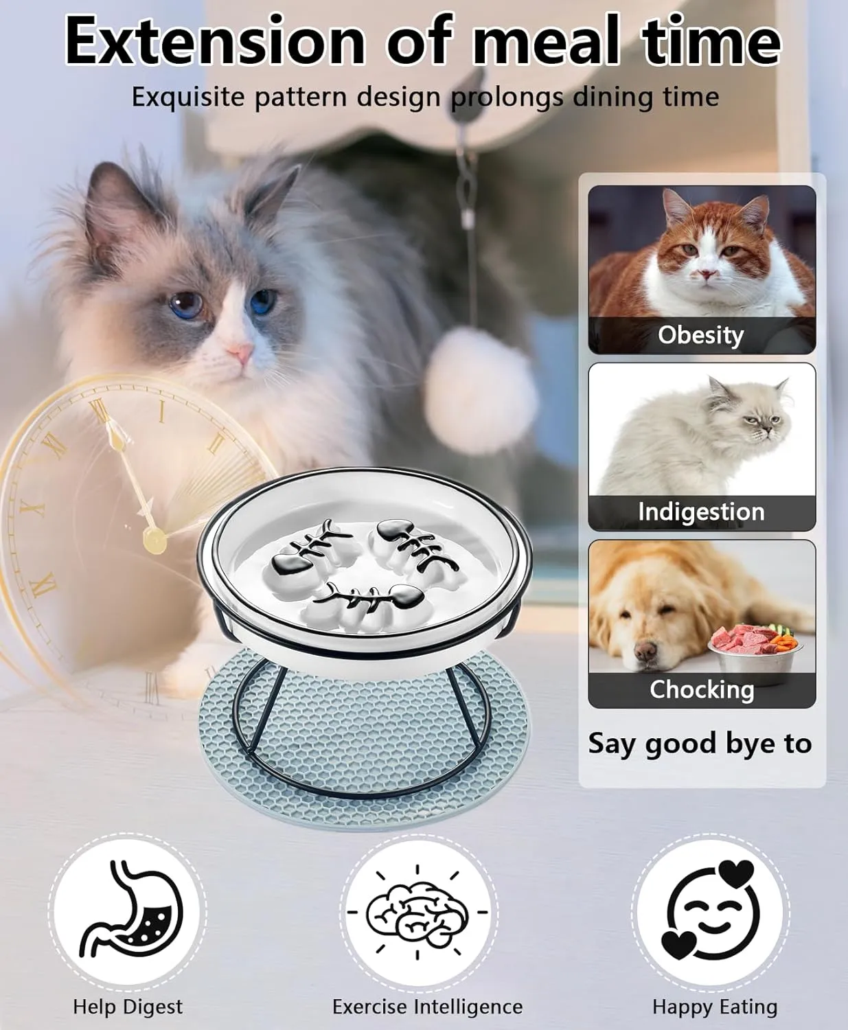 Upgrade Whisker-Fatigue-Free Cat Slow Feeder Bowl, Raised Cat Bowl Improved Design, Anti Vomit Promotes Digestion and Prevents Obesity, Durable and Slow Down Your Feline Friend Eating Speed