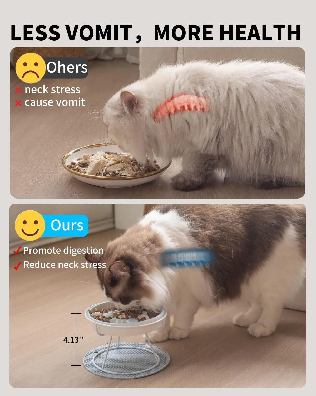 Upgrade Whisker-Fatigue-Free Cat Slow Feeder Bowl, Raised Cat Bowl Improved Design, Anti Vomit Promotes Digestion and Prevents Obesity, Durable and Slow Down Your Feline Friend Eating Speed
