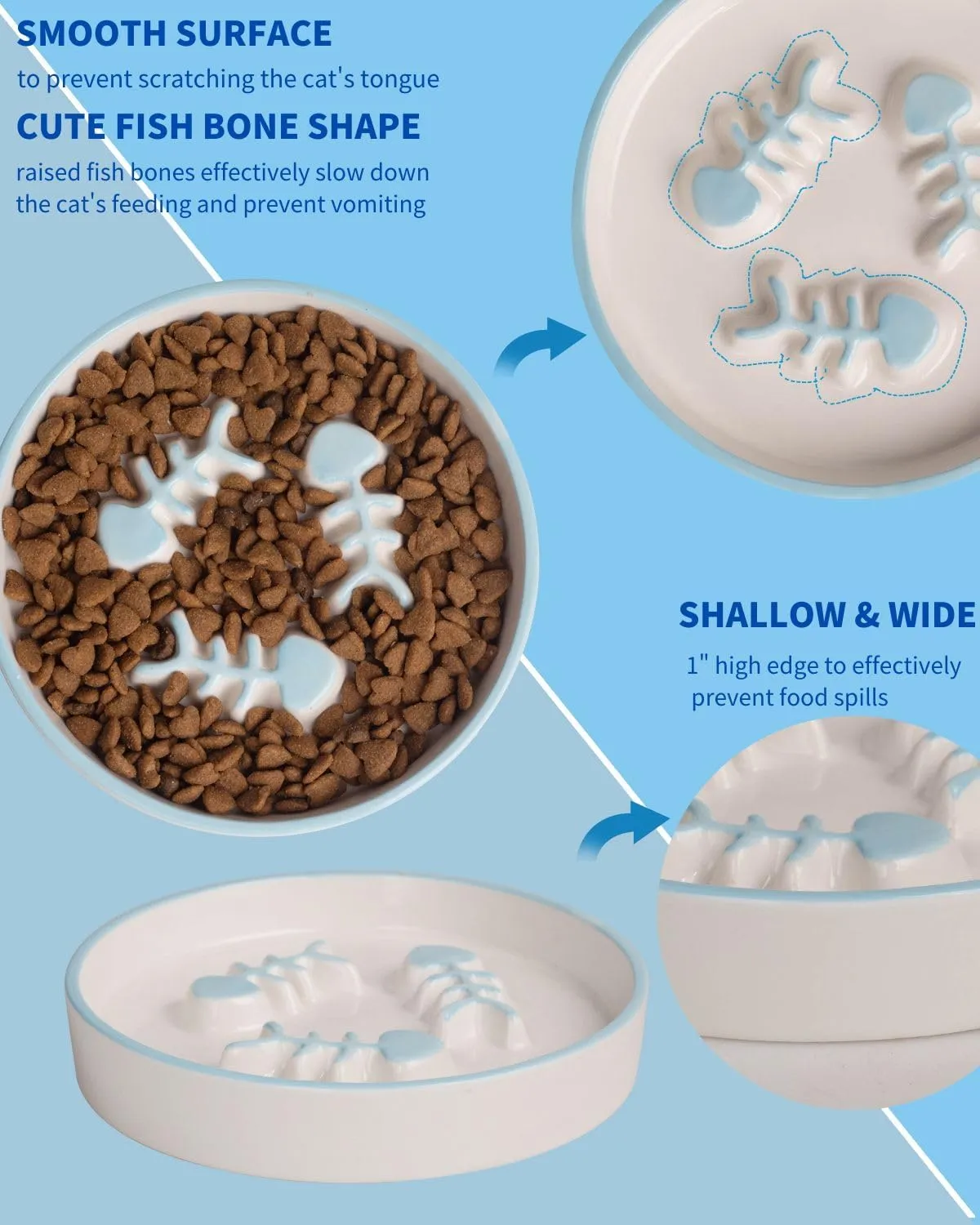 Upgrade Whisker-Fatigue-Free Cat Slow Feeder Bowl, Raised Cat Bowl Improved Design, Anti Vomit Promotes Digestion and Prevents Obesity, Durable and Slow Down Your Feline Friend Eating Speed