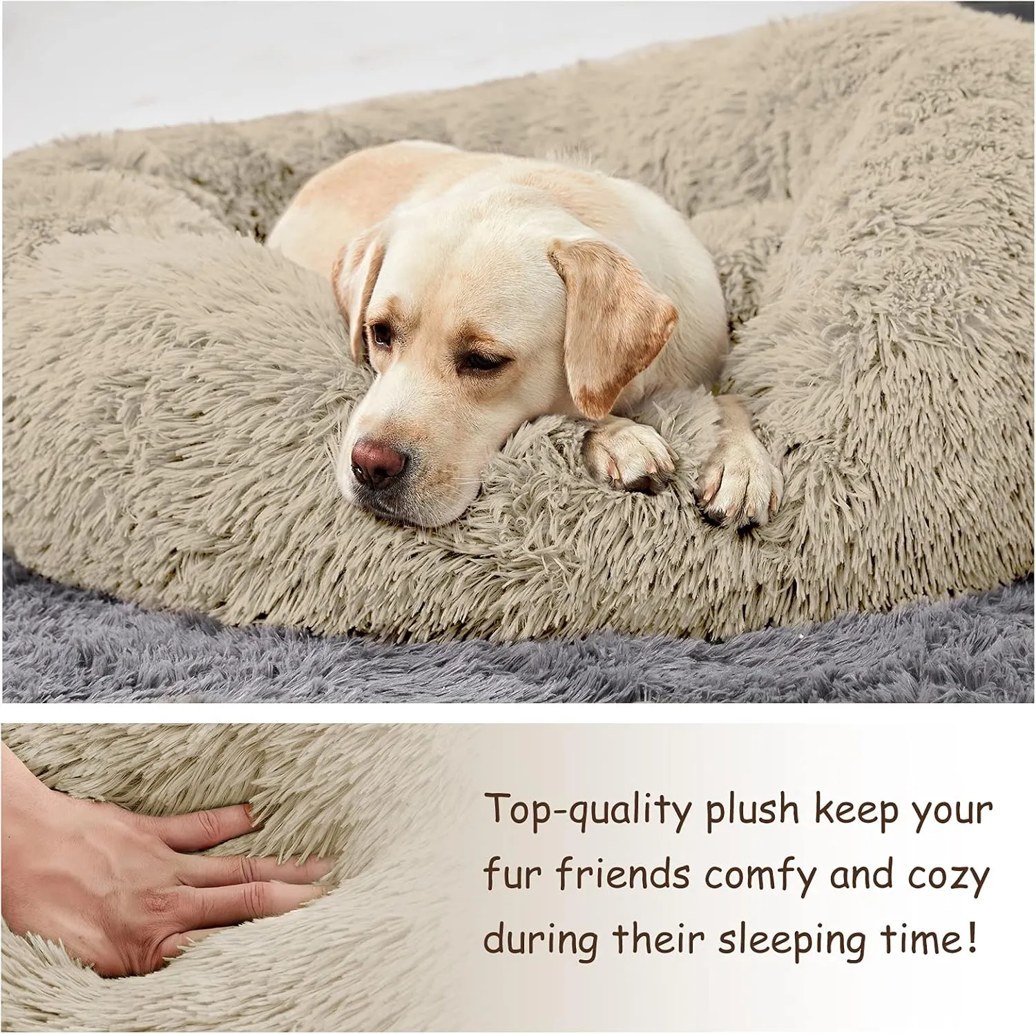 Washable Round Bed for Large Dogs, Donut-Shaped Calming Cuddler for Medium Dogs, Comfy