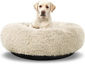 Washable Round Bed for Large Dogs, Donut-Shaped Calming Cuddler for Medium Dogs, Comfy