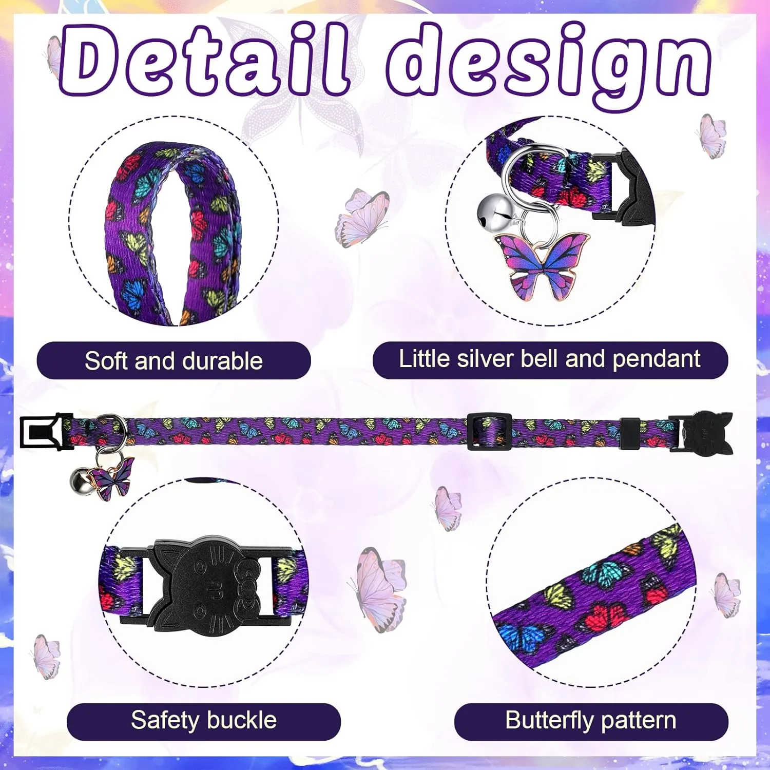 Weewooday 4 Pieces Cat Collars Breakaway with Bell and Pendants Colorful Summer Safety Collar Adjustable for Cats Cute Kitten Set Pet Supplies (Small, Style)