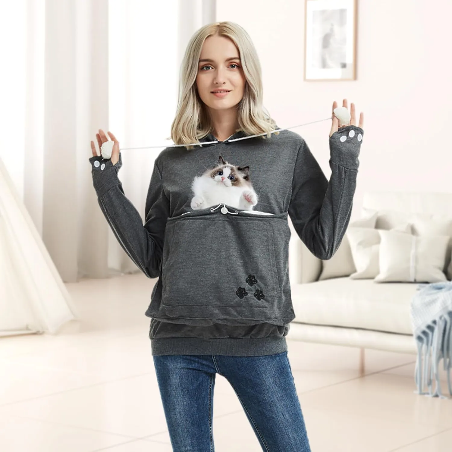 XUDREZ Unisex Big Pouch Hoodie Long Sleeve Pet Dog Holder Carrier Sweatshirt Hooded Pocket Kangaroo Hoodie