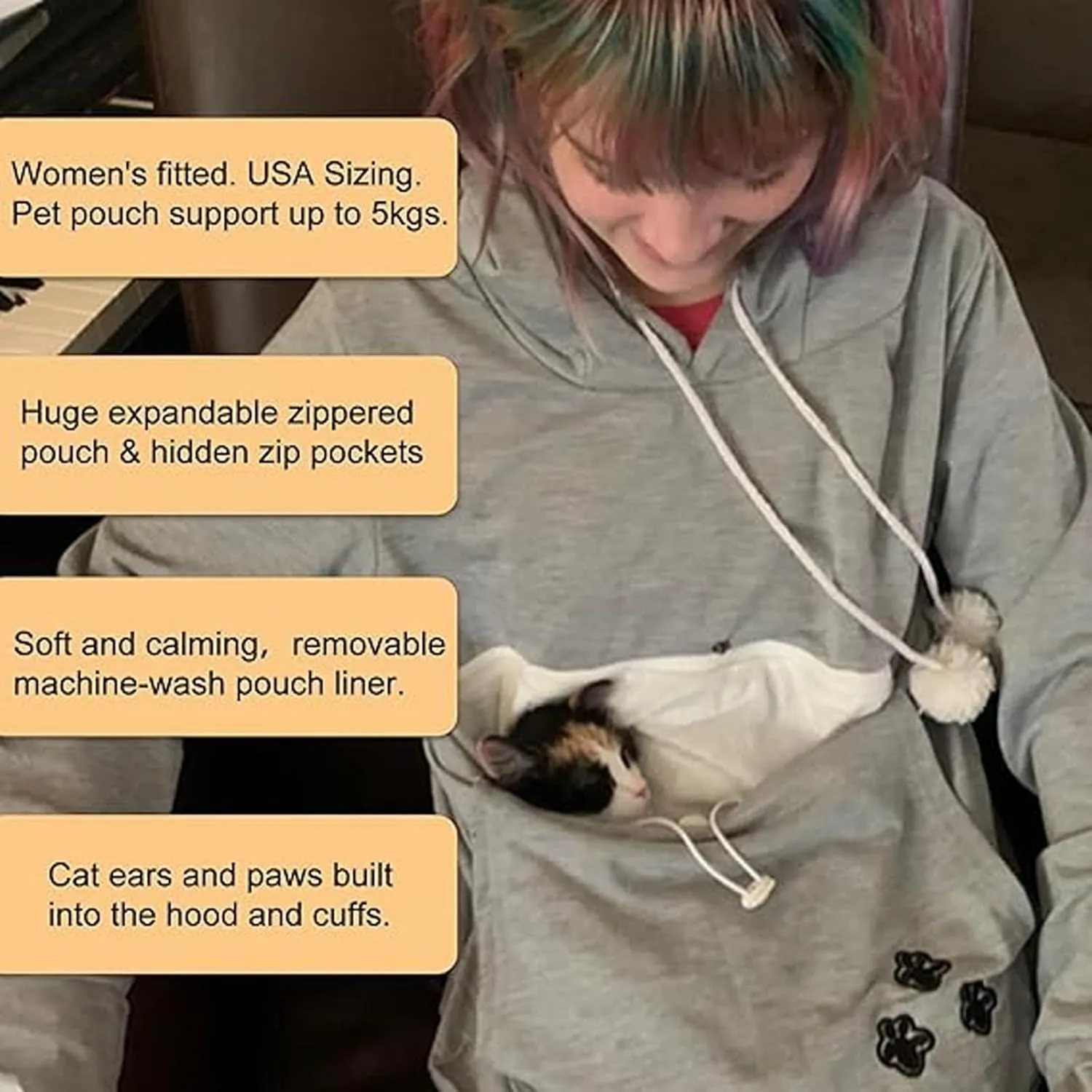 XUDREZ Unisex Big Pouch Hoodie Long Sleeve Pet Dog Holder Carrier Sweatshirt Hooded Pocket Kangaroo Hoodie