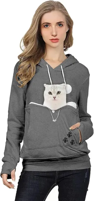 XUDREZ Unisex Big Pouch Hoodie Long Sleeve Pet Dog Holder Carrier Sweatshirt Hooded Pocket Kangaroo Hoodie