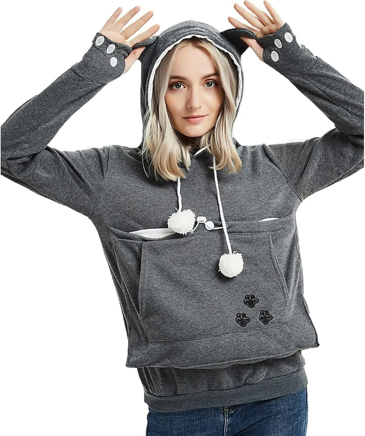 XUDREZ Unisex Big Pouch Hoodie Long Sleeve Pet Dog Holder Carrier Sweatshirt Hooded Pocket Kangaroo Hoodie